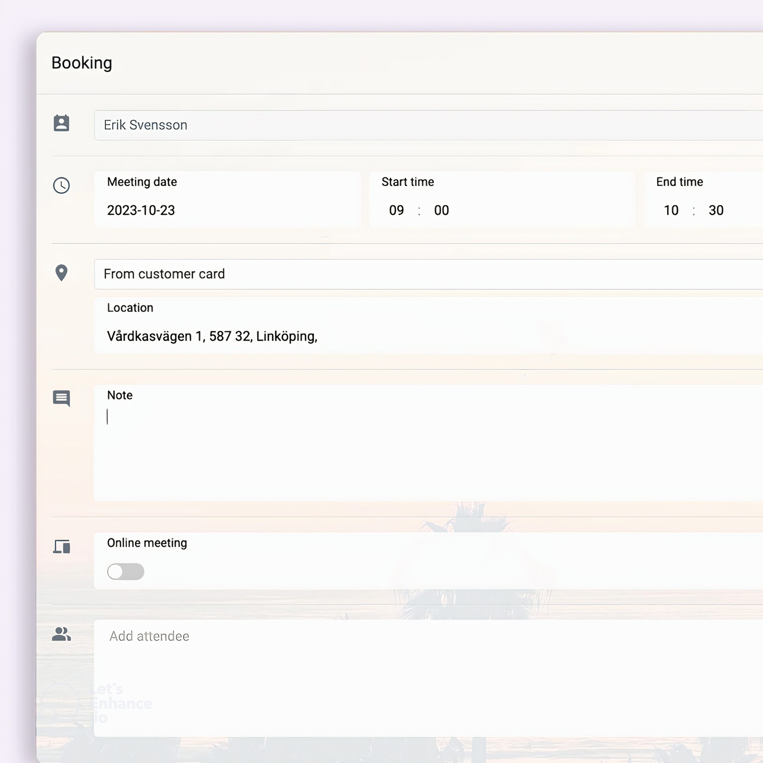 Add a meeting reservation – form in Callmaker