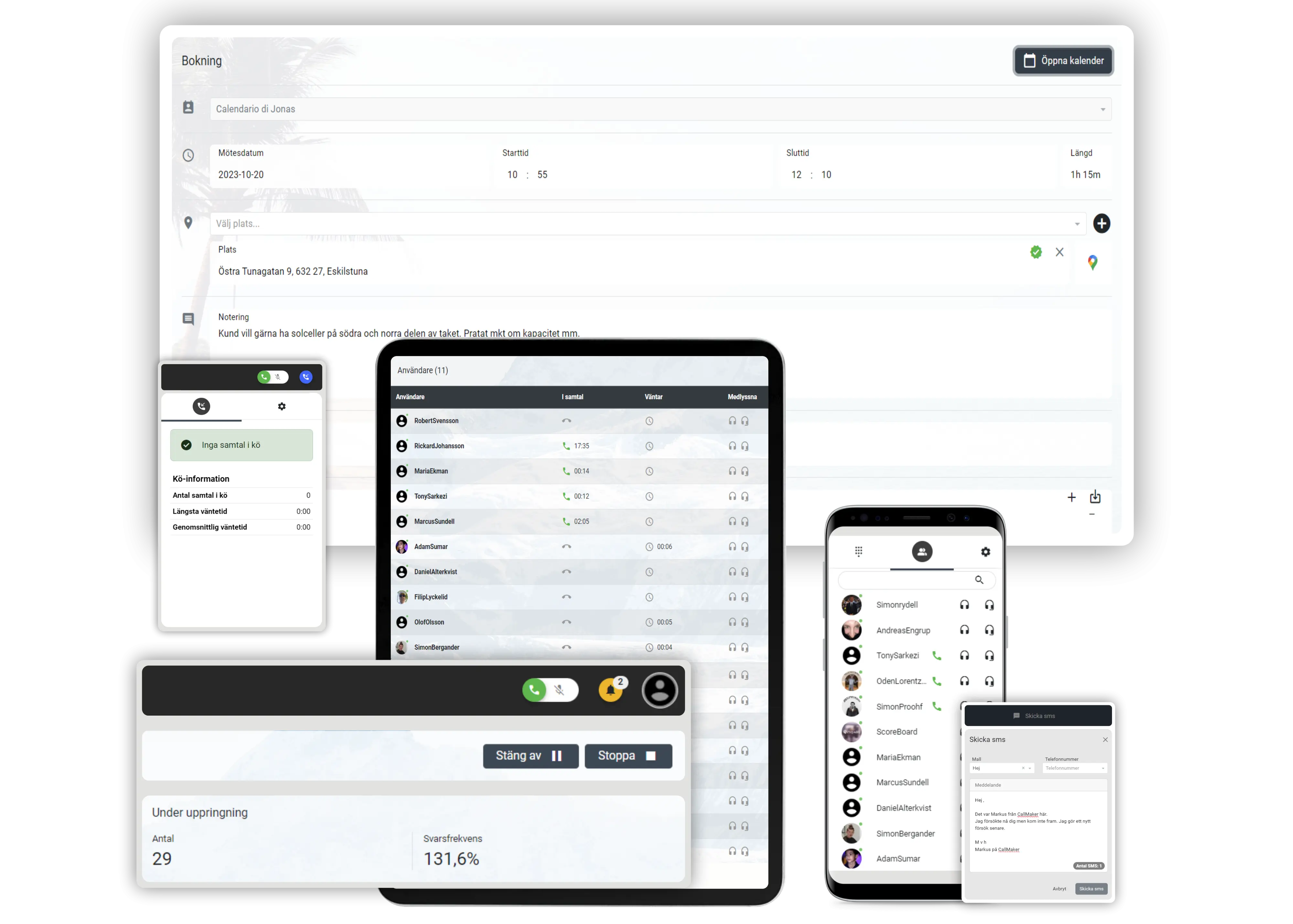 Callmaker på dator, tablet och mobil