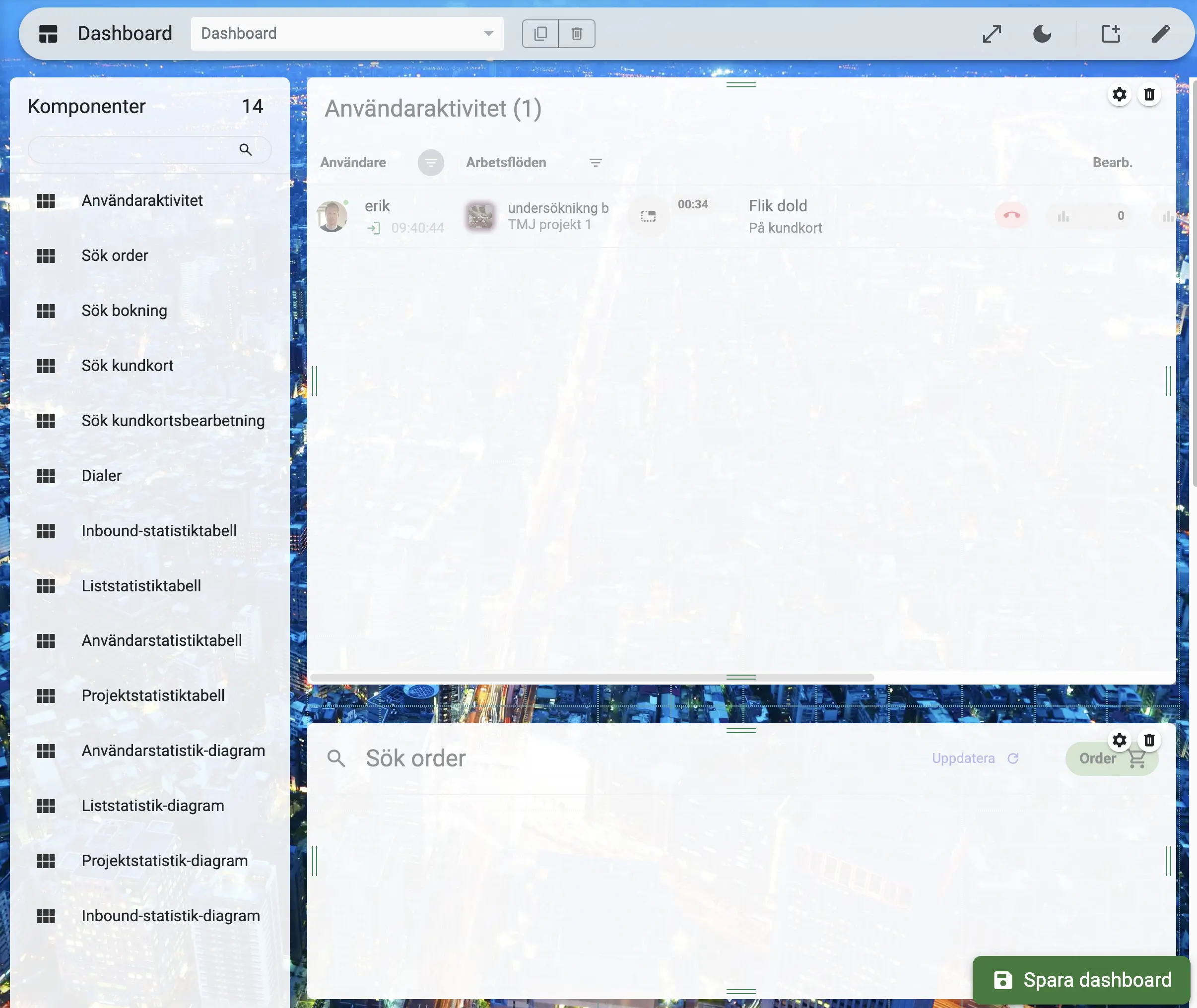 Anpassningsbar dashboard i Callmaker