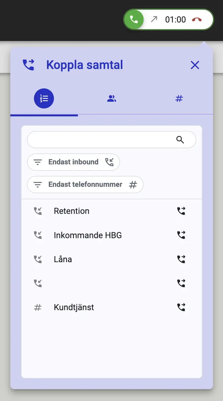 Fördefinierade destinationer för vidarekoppling