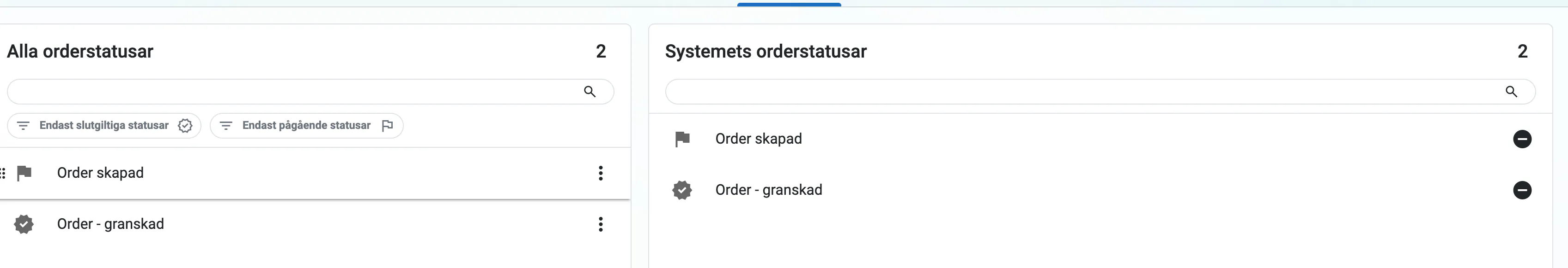 understatusar för order