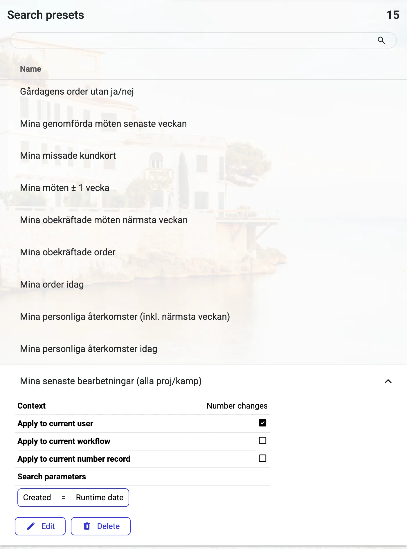 skapa och redigera sökförval i Callmaker