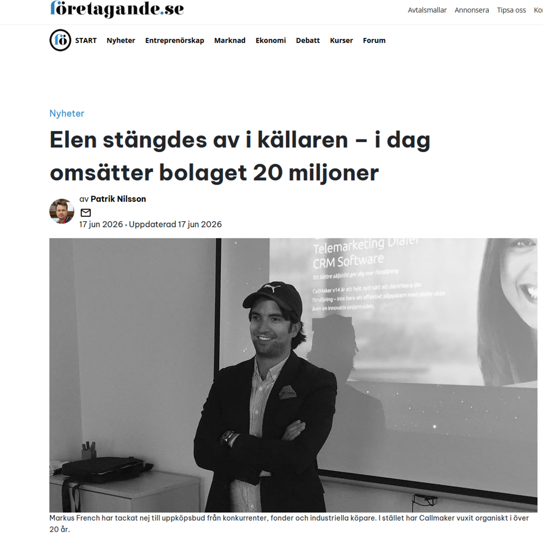 CallMaker uppmärksammas av Företagande.se