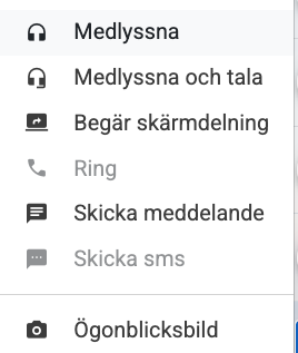 CallMaker 1.46: Mindre administration. Mer tid att sälja CallMakers kollegameny med bland annat Medlyssna, Begär skärmdelning och Skicka meddelande.
